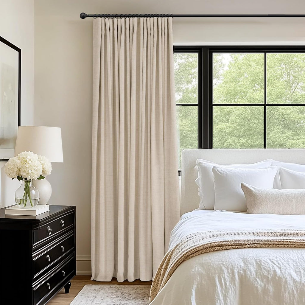 INOVADAY 100% Blackout Curtains for Bedroom, Black Out Curtains 108 Inch Long, Clip Rings Linen Blackout Drapes, Thermal Insulated Room…