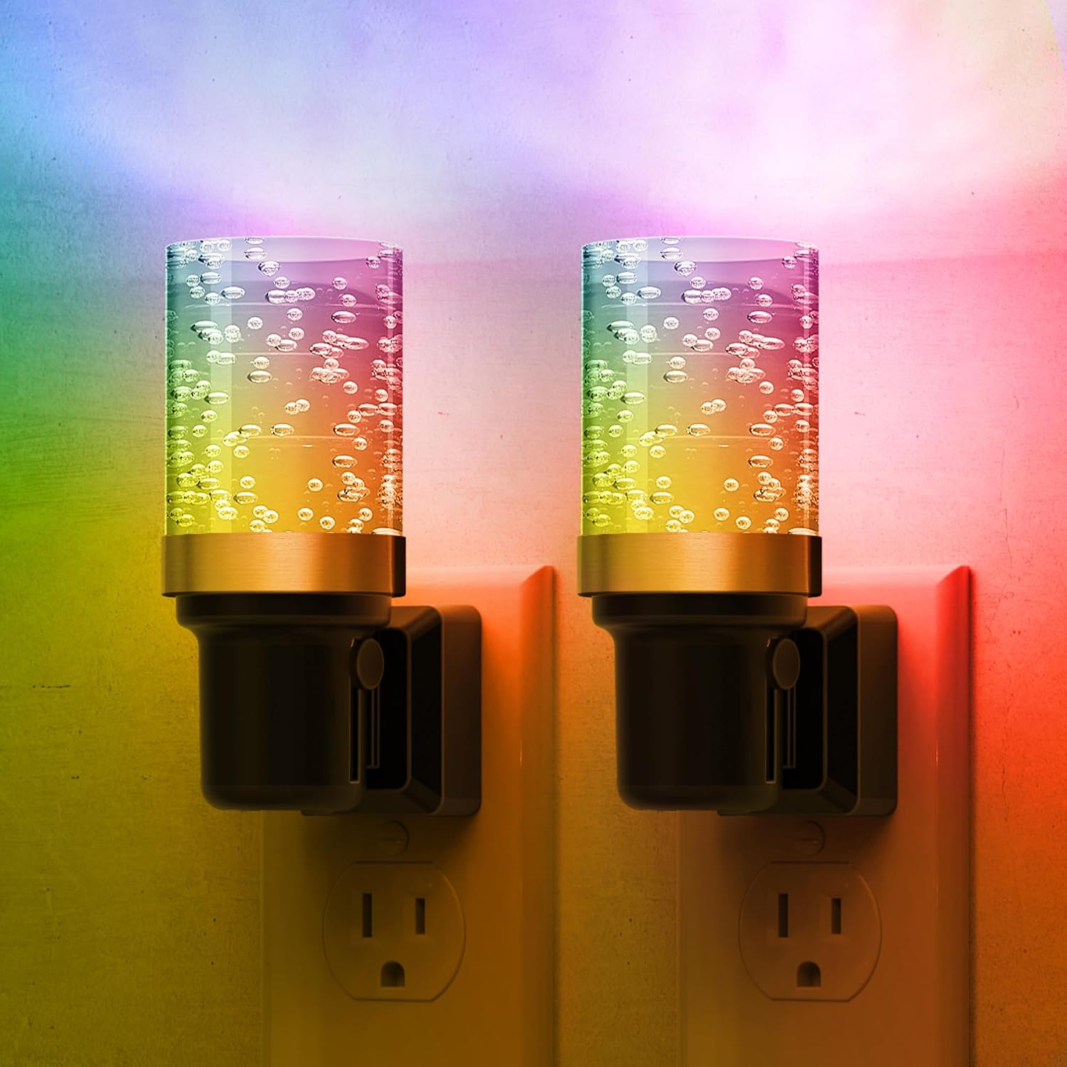 L LOHAS LED Night Light, 2 Pack Dimmable Night Lights Plug into Wall, Color Changing Nightlight RGB with Auto Light Sensor for Halloween…