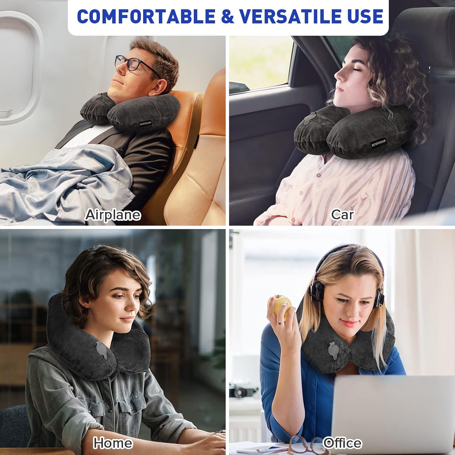 Rewondah Inflatable Travel Pillow, Inflatable Neck Pillow for Traveling Airplane, Travel Pillow with Soft Velour Washable Cover, U Shape…