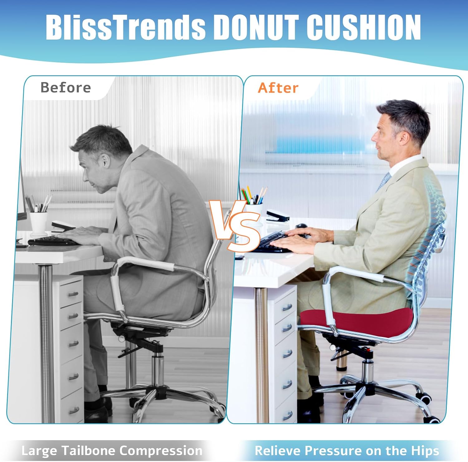 BlissTrends Donut Pillow Seat Cushion, Donut Chair Cushions for Postpartum Pregnancy & Hemorrhoids, Tailbone Cushion, Memory Foam Lifting C…