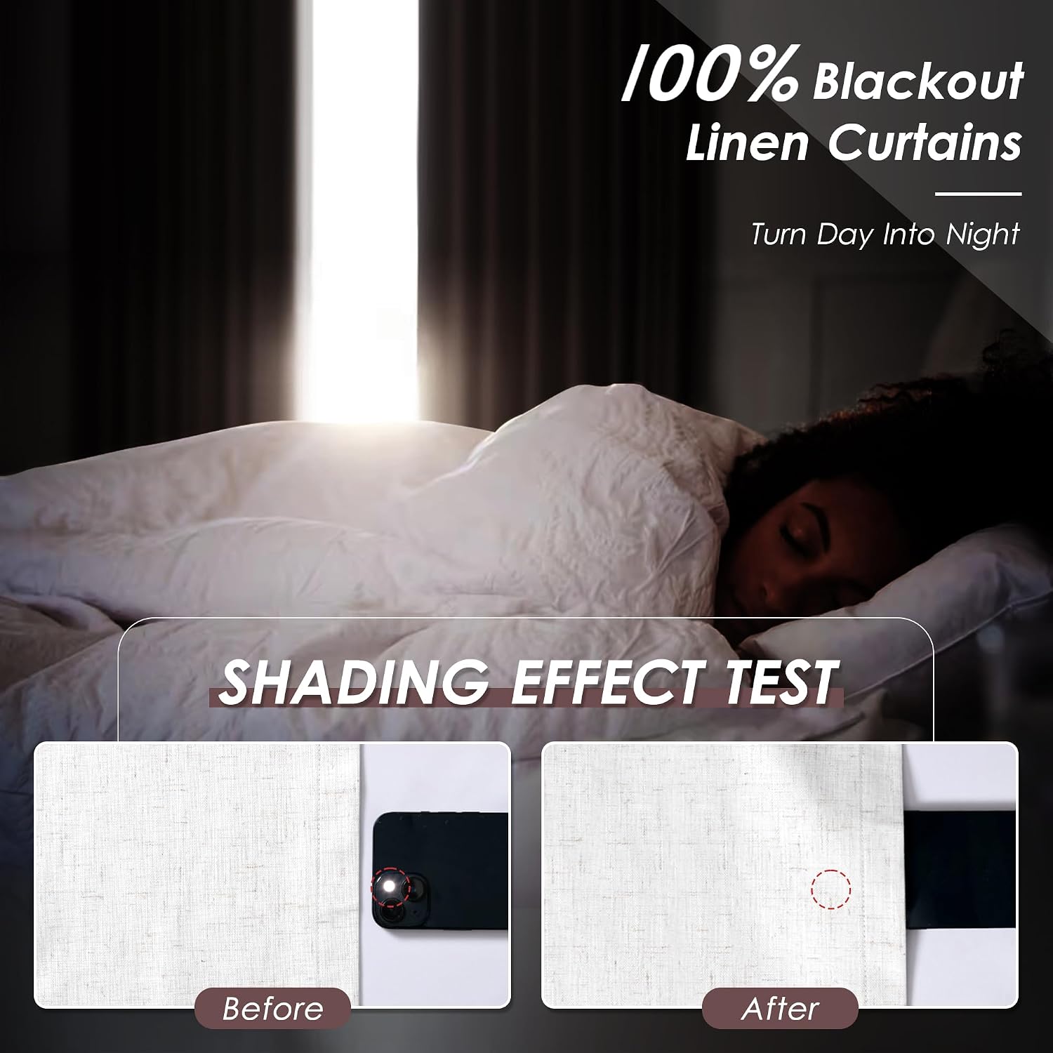Nanspring 100% Blackout Linen 102 Inch Long Curtains for Bedroom Back Tab Cream Black Out Curtain Neutral Light Blocking Floor to Ceiling H…