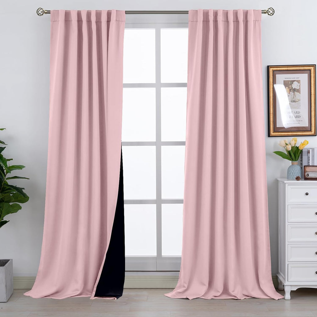 BGment Pink Full Blackout Curtains with Thermal Insulation Liner Curtains 108 Inches Long, Rod Pocket and Back Tab Double Layer Room…