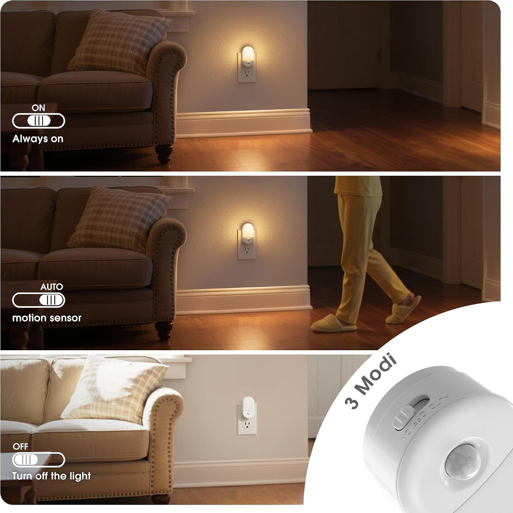 JandCase Motion Sensor Night Light, 2 Pack Motion Activated Night-Lights, 3000K Warm White LED Night Lights Plug into Wall, 30/60LM…