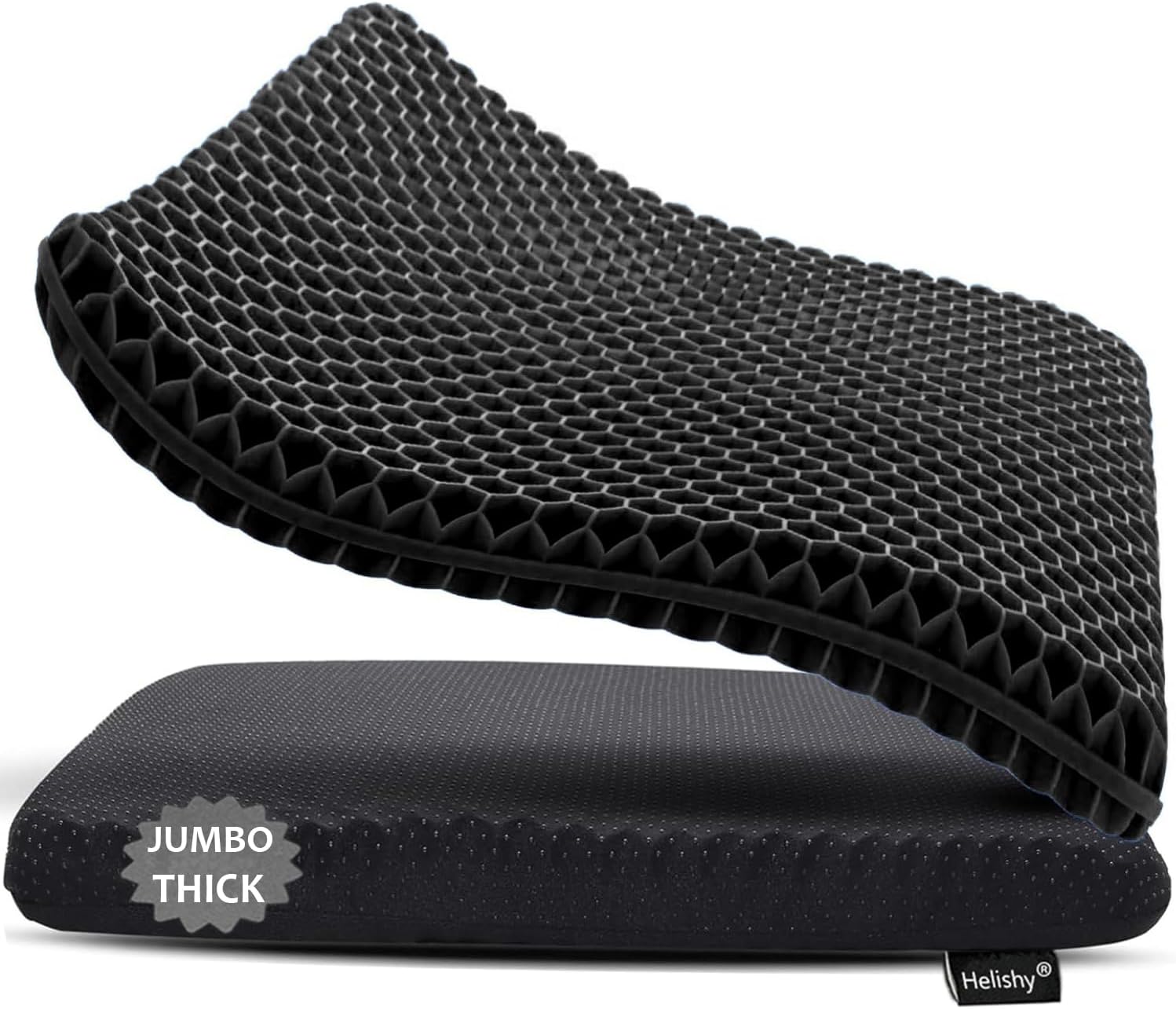 Helishy Gel Seat Cushion, Jumbo&Thick Gel Cushion Chair Pads with Non-Slip Cover for Home Office Car Seat Wheelchair, Soft Breathable Honey…