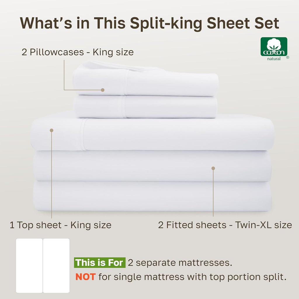 CaliforniaDesignDen California Design Den Soft 100% Cotton Split King Sheet Set, 400 TC Good Housekeeping Award Winner, Silky Smooth Sateen…