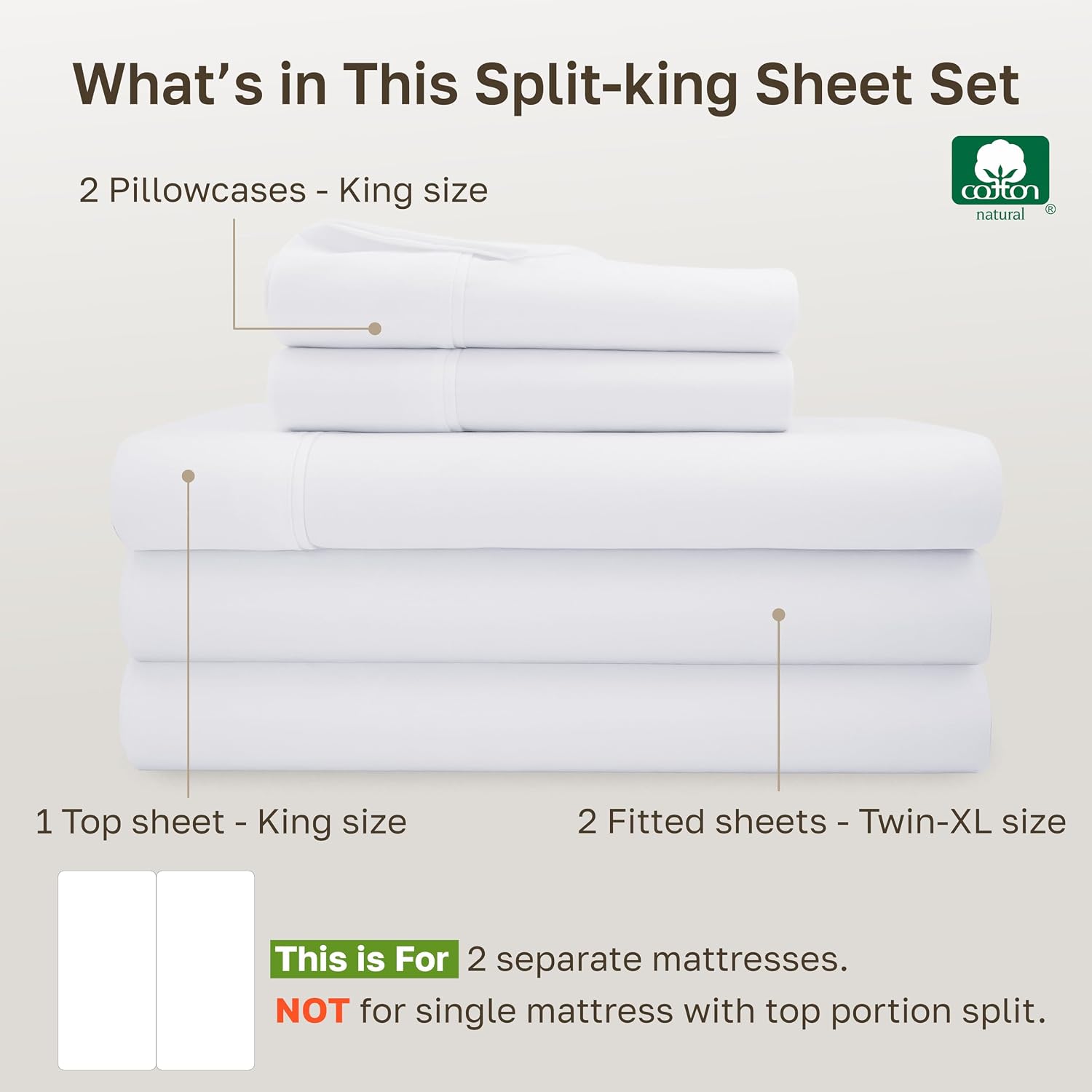CaliforniaDesignDen California Design Den Soft 100% Cotton Split King Sheet Set, 400 TC Good Housekeeping Award Winner, Silky Smooth Sateen…