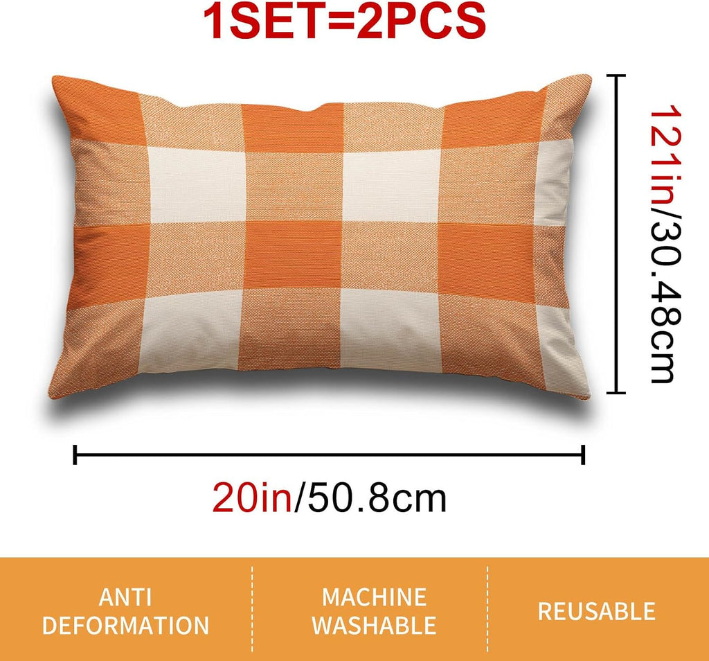 HOMETITUTE Orange Plaid Pillow Covers Decorative Pack of 2 Satin 12x20 Inch Lumbar Throw Pillow Cases for Sofa Couch Living Room…