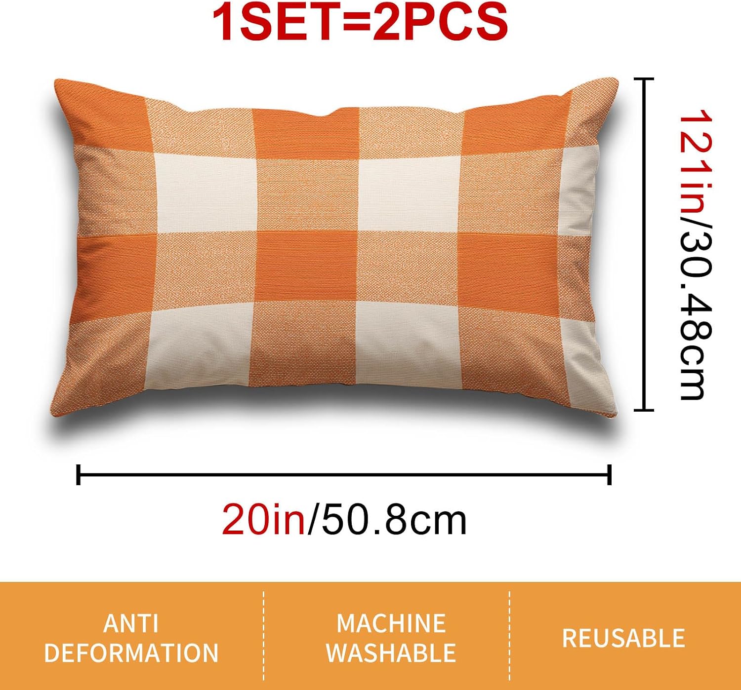 HOMETITUTE Orange Plaid Pillow Covers Decorative Pack of 2 Satin 12x20 Inch Lumbar Throw Pillow Cases for Sofa Couch Living Room…