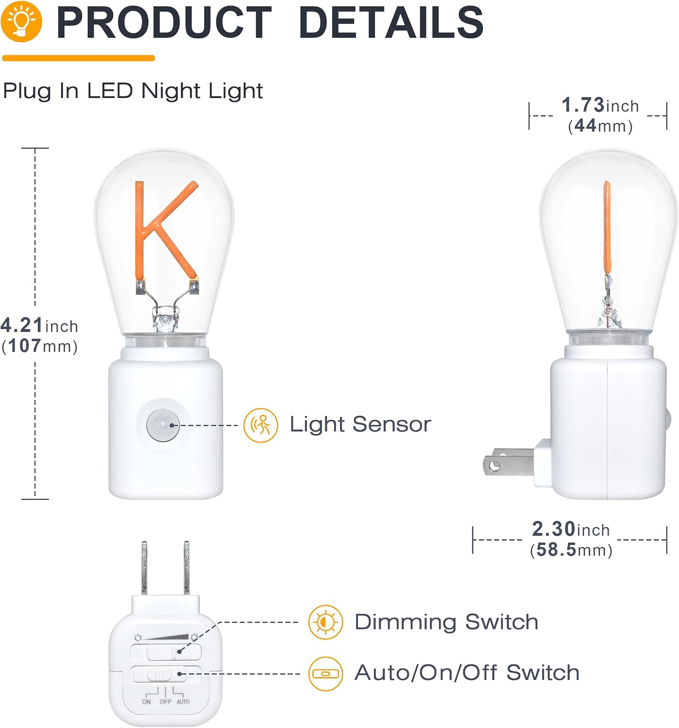 Night Lights Plug into Wall, Dimmable Night Light Pulg in, K-Type Night Lights with Motion Sensor, Adjustable Brightness 2200K LED Night…