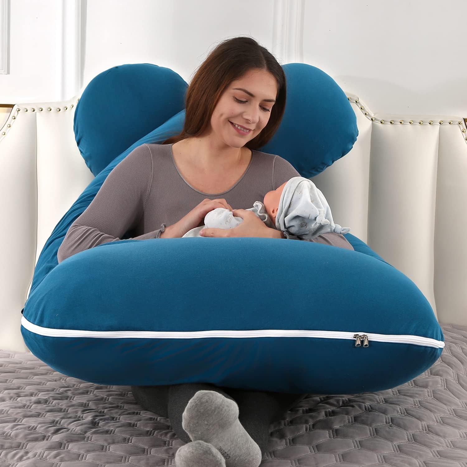 Amagoing 55 inches Pregnancy Pillow, U Shaped Maternity Full Body Pillow for Women, Support for Hip, Leg, Back Pain, Washable Jersey Cover,…