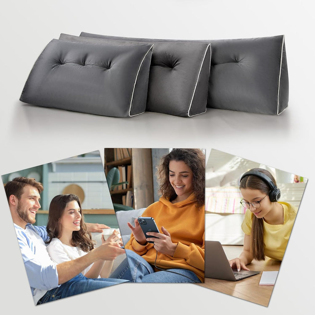 Headboard Wedge Pillows Full, Ergonomic Bed Triangular Headboard Pillow, Thickened Backrest Cushion for Reading in Dorm Bed Sofa, Beige…
