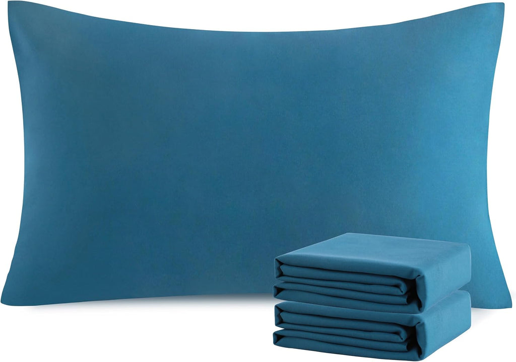 Ntbay Standard Pillowcase Set - 2 Pack Brushed Microfiber 20x26 Pillowcases - Soft, Wrinkle-Free, Fade-Resistant, Stain-Resistant, Teal Blu…