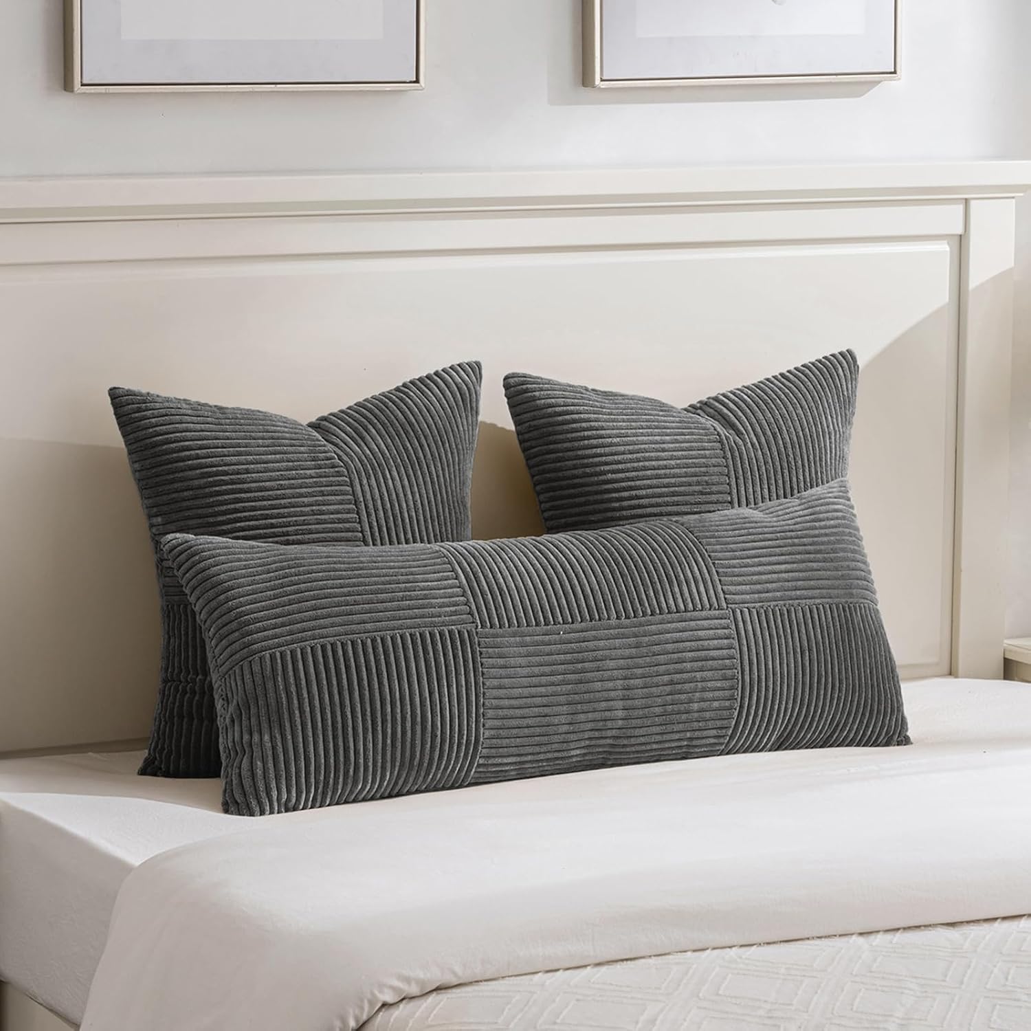 Fancy Homi 2 Packs Dark Gray Decorative Throw Pillow Covers 22x22 Inch for Living Room Couch Bed Sofa, Rustic Farmhouse Boho Home Decor…
