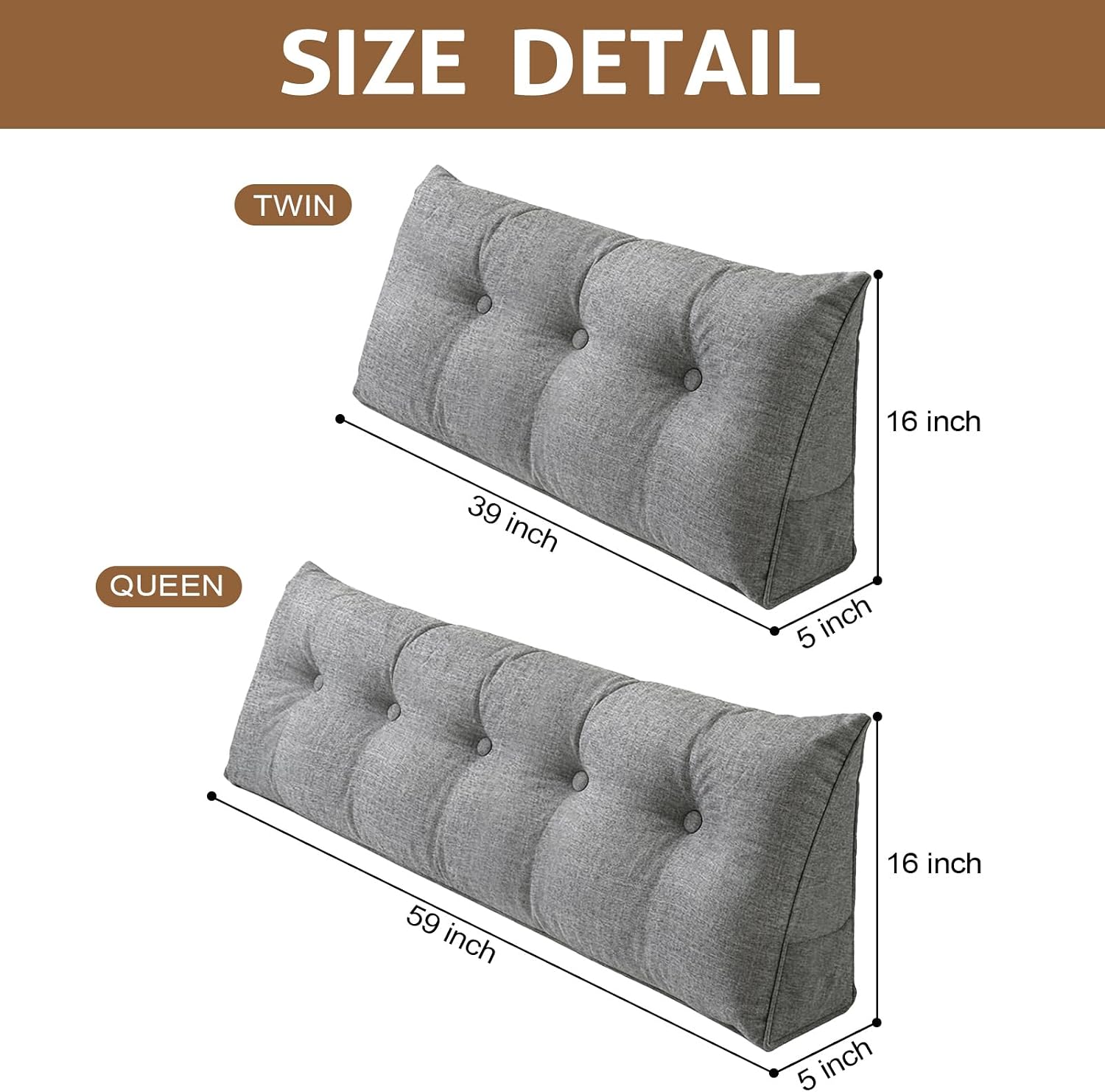 Bcareself Headboard Pillow Twin, Triangle Wedge Pillow for Bed, Reading & Sitting Support, Backrest Cushion with Removable Cover, Comfortab…