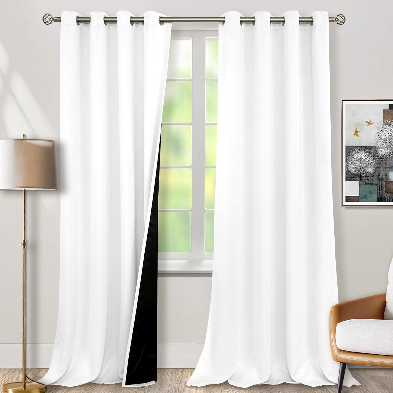 BGment White Blackout Curtains 108 Inches Long for Living Room 2 Panels, Thermal Insulated Grommet 100% Light Blocking Curtains&Drapes for…