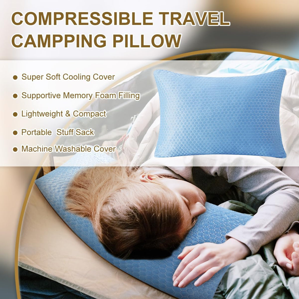 Ivellow Travel Pillow Camping Pillow for Sleeping Cooling Shredded Memory Foam Pillow Compressible Compact Medium Firm, Breathable, Ideal for…