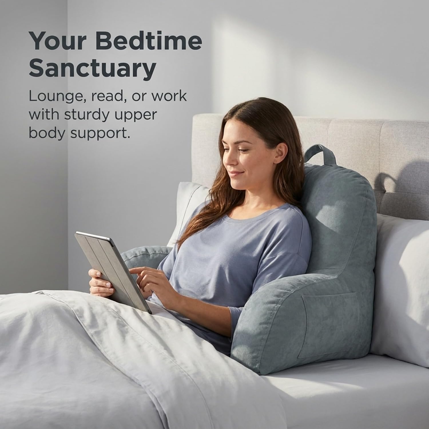 Deluxe Comfort Microsuede Bed Rest - Backrest Pillow with Arms - Bed Rest Pillow - Reading Bedrest Lounger - Sitting Support Pillow - Soft…