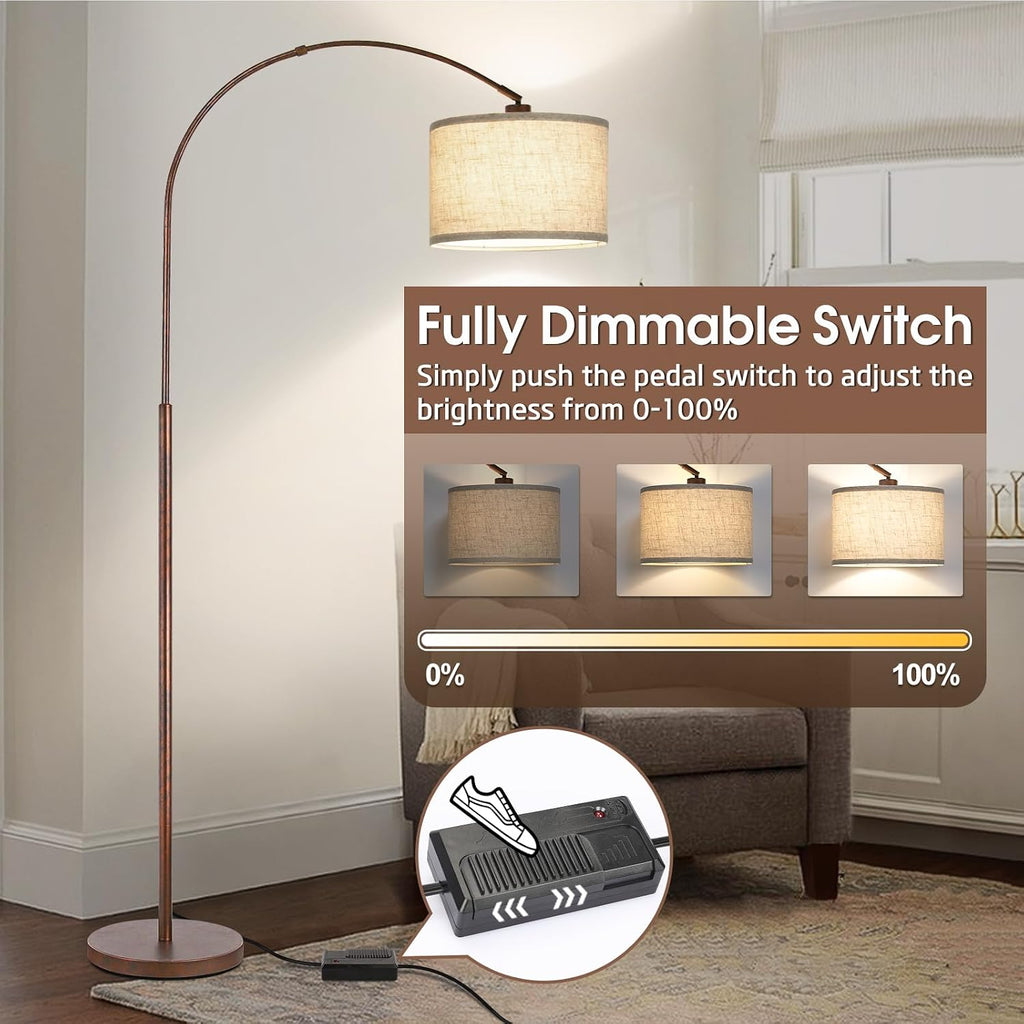 Dimmable Arc Floor Lamps for Living Room, Mid Century Floor Lamp, Antique Bronze Standing Lamp with Adjustable Hanging Shade, Tall Pole…