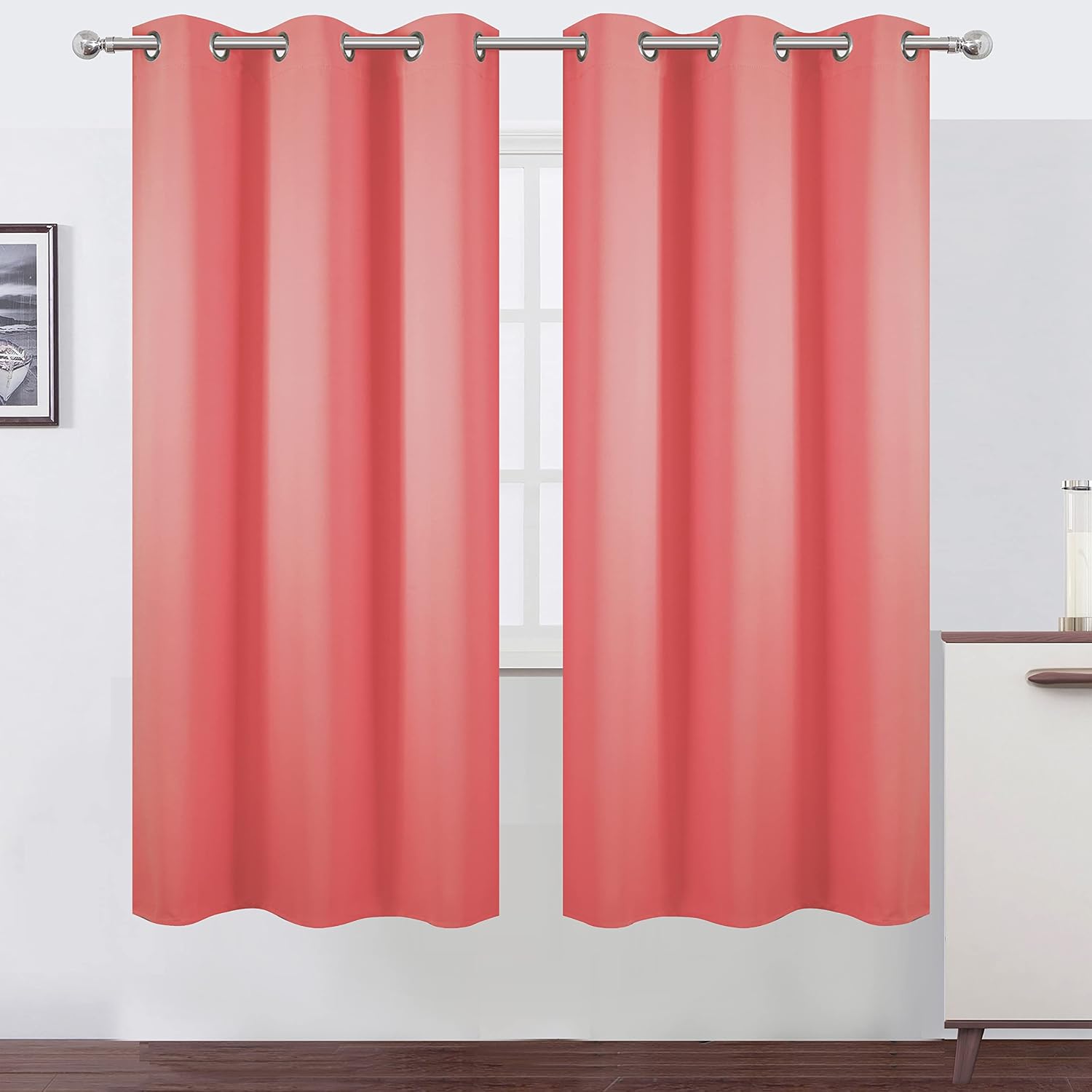 Lemomo Coral Thermal Blackout Curtains/42 x 72 Inch/Set of 2 Panels Room Darkening Curtains for Bedroom 72 Inch silver