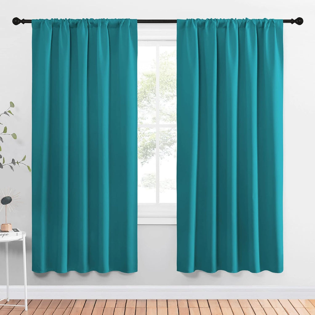 NICETOWN Peacock Blue Blackout Curtains Panels for Window, Thermal Insulated Rod Pocket Blackout Drapes/Draperies for Living Room (2…