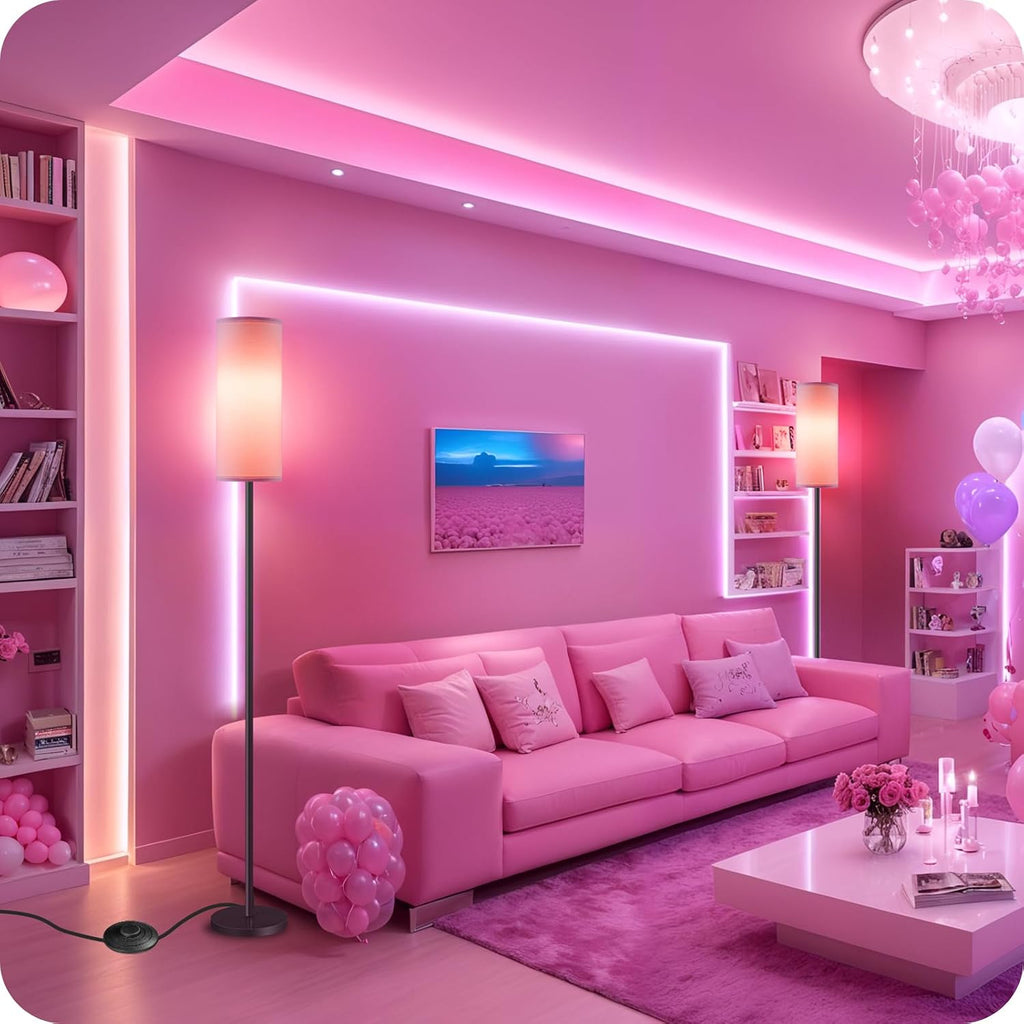 Dimmable Pink Floor Lamp for Living Room with Remote and Foot Switch, Corner Floor Lamp for Bedroom, 64.4" Standing Tall Lamp, 10W 900LM…