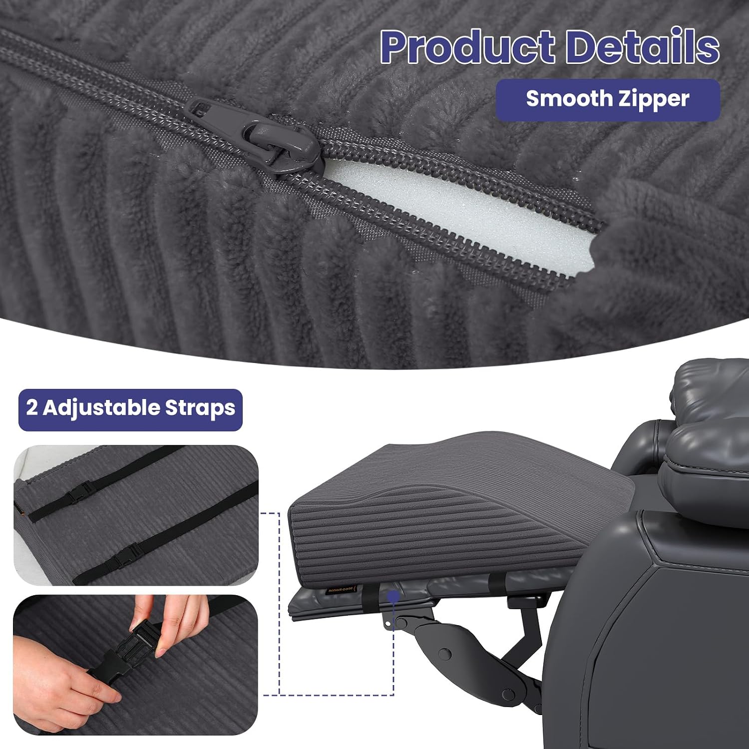 idee-home Recliner Leg Rest Cushion, Recliner Footrest Extender Pillow with Removable Corduroy Cover, Multi Purpose Ergonomic Foot Pillow…
