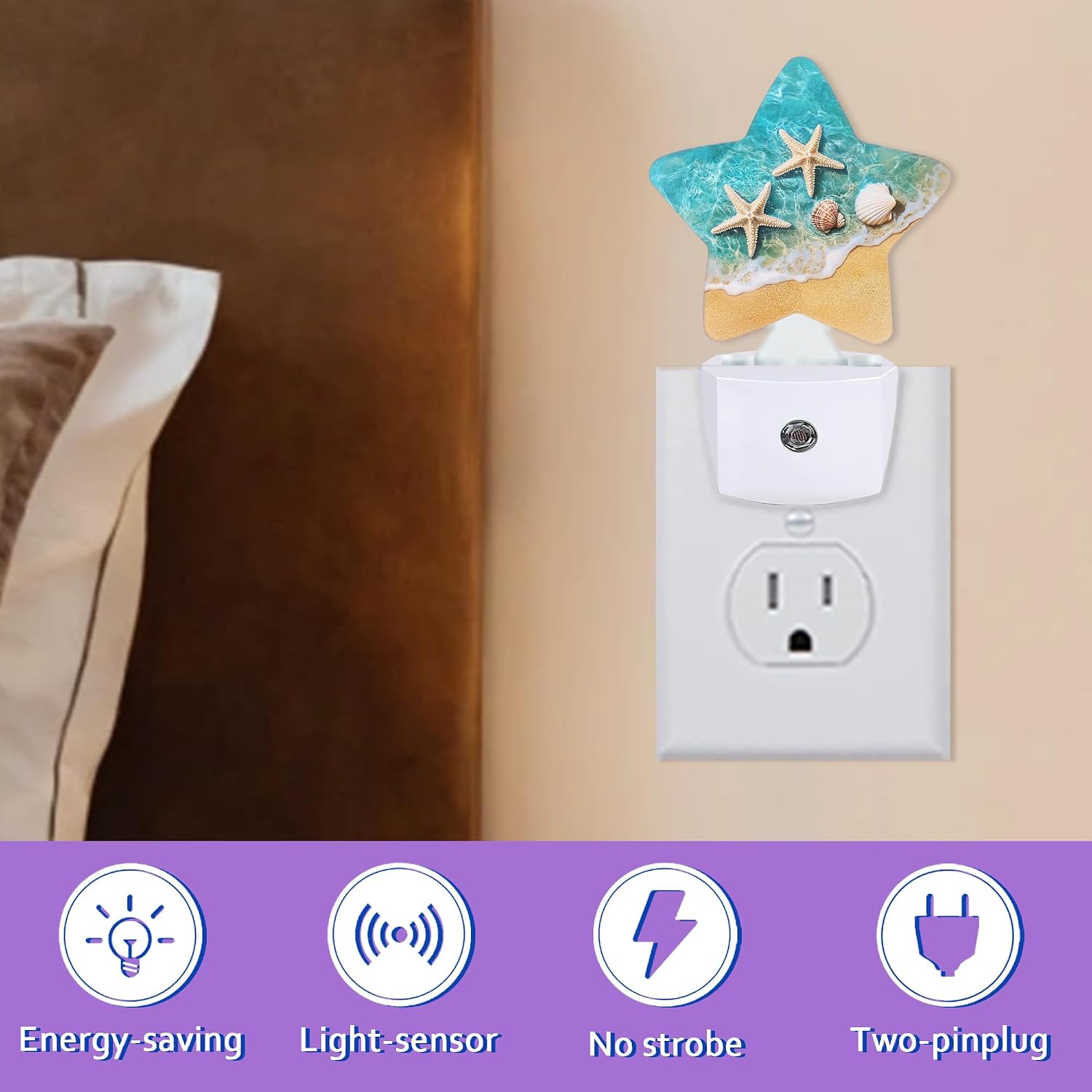 Night Lights Plug Into Wall Decorative, Starfish Nightlights for Kids Bedroom, Summer Beach Shells Energy Efficient Dusk-to-Dawn Sensor…