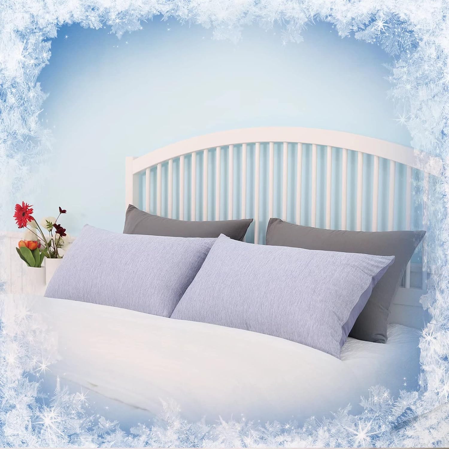 Homfine Cooling Pillowcases Queen Size - Double Side Q-Max 0.439 Cooling Fiber for Pillow Protector, Breathable Cold Pillow Cover for Hot S…