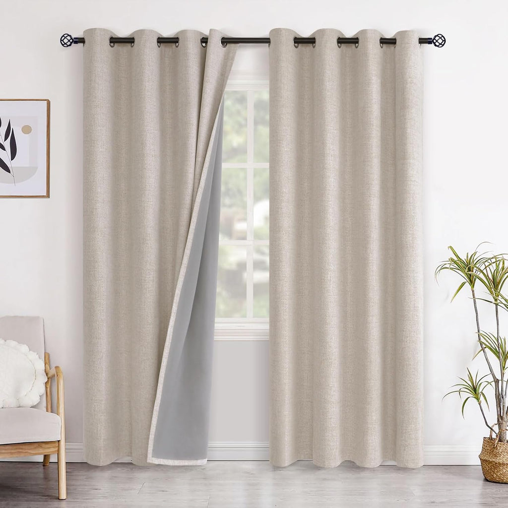YoungsTex Oatmeal Linen Blackout Curtains 84 Inch Length, Bedroom Room Darkening Drapes with Grommet Farmhouse Living Room Thermal Insulate…