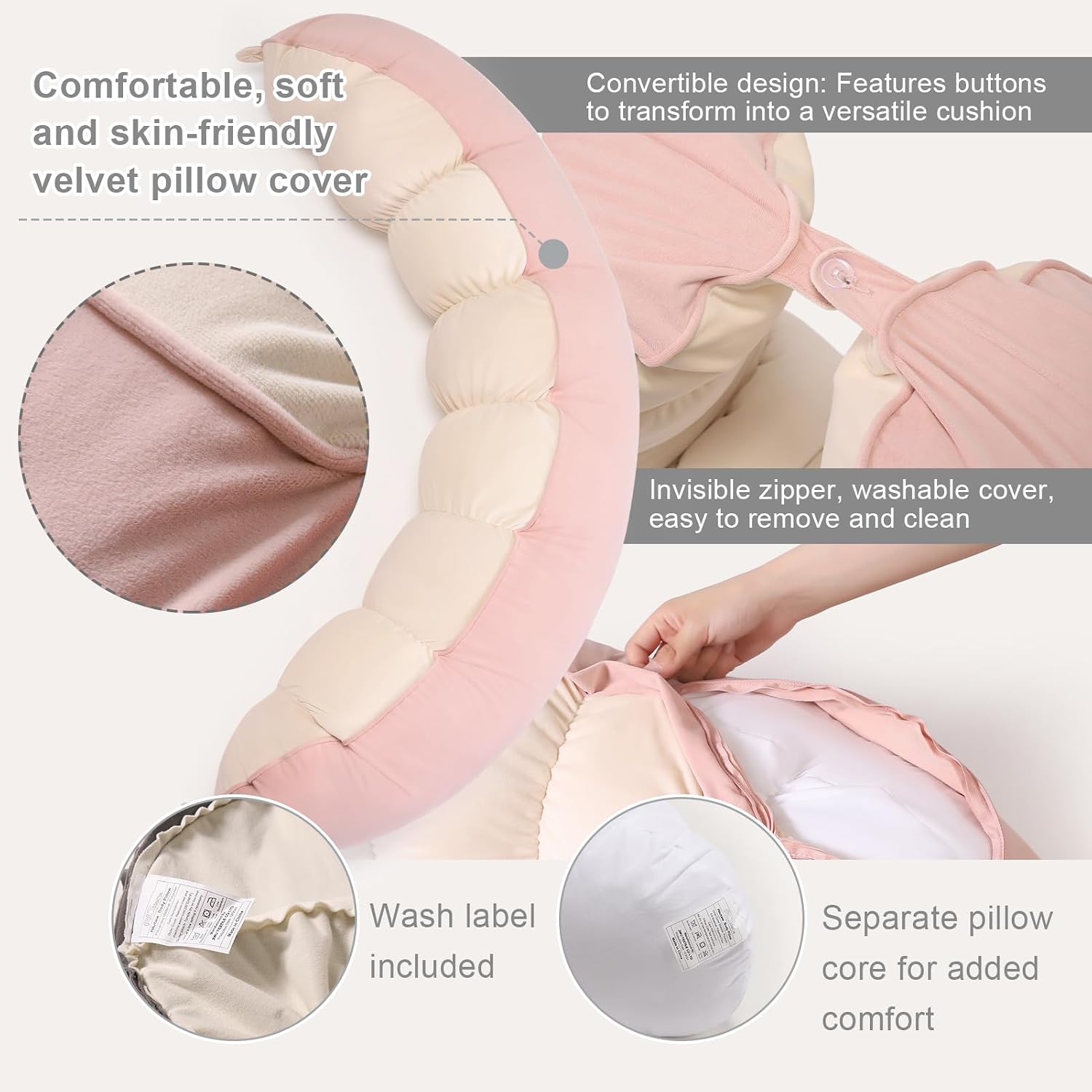Peallow(Pat. Pend) – Long Round Body Pillow for Adults, Bolster Pillow for Sleeping, Soft and Supportive Pillow for Sleeping & Lumbar…