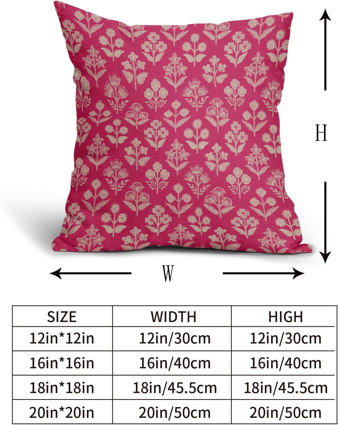 Hot Pink Floral Pillow Covers 24x24 Inch Set of 2, Vintage Flower Block Print Pattern Decorative Throw Pillowcases Outdoor Farmhouse…