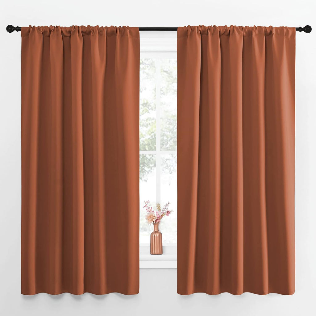 NICETOWN Blackout Curtains and Drapes - Thermal Insulated Solid Rod Pocket Blackout Draperies/Panels (Burnt Orange, 1 Pair, 52 by 63 inches)