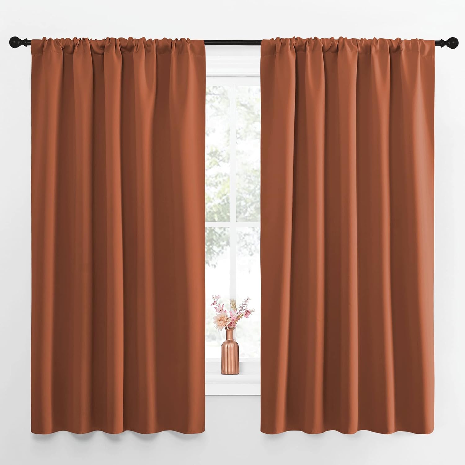 NICETOWN Blackout Curtains and Drapes - Thermal Insulated Solid Rod Pocket Blackout Draperies/Panels (Burnt Orange, 1 Pair, 52 by 63 inches)
