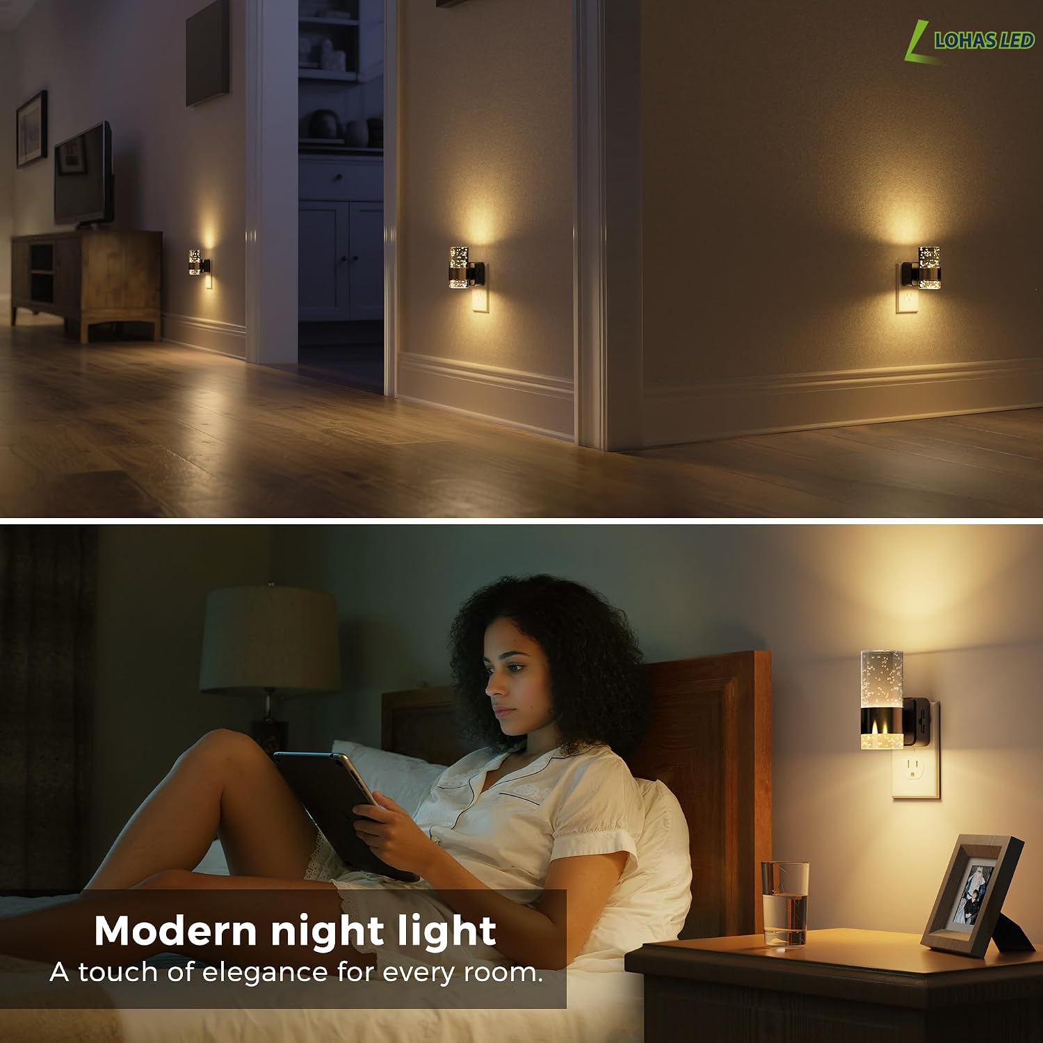 L LOHAS LED Night Lights Plug into Wall, Acrylic Night Light, Dimmable Nightlight with 0-100 LM Adjustable Brightness, 3000K Plug in Night…
