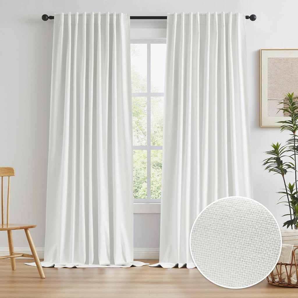 Keqiaosuocai 102 Inches Curtains Blackout Pinch Pleated Drapes Back Tab Hook Belt Country Farmhouse Curtains for Living Room Ceiling Track…
