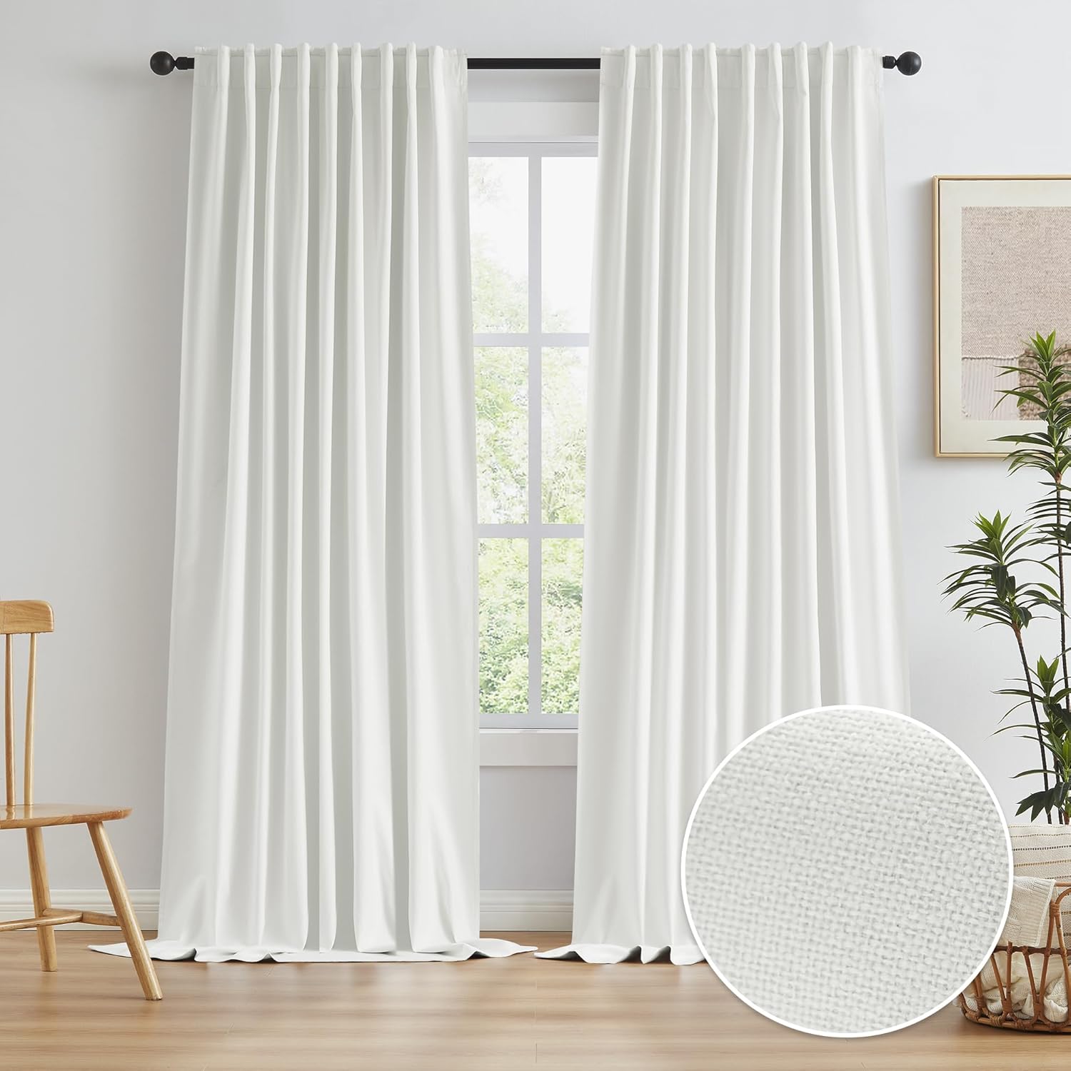Keqiaosuocai 102 Inches Curtains Blackout Pinch Pleated Drapes Back Tab Hook Belt Country Farmhouse Curtains for Living Room Ceiling Track…