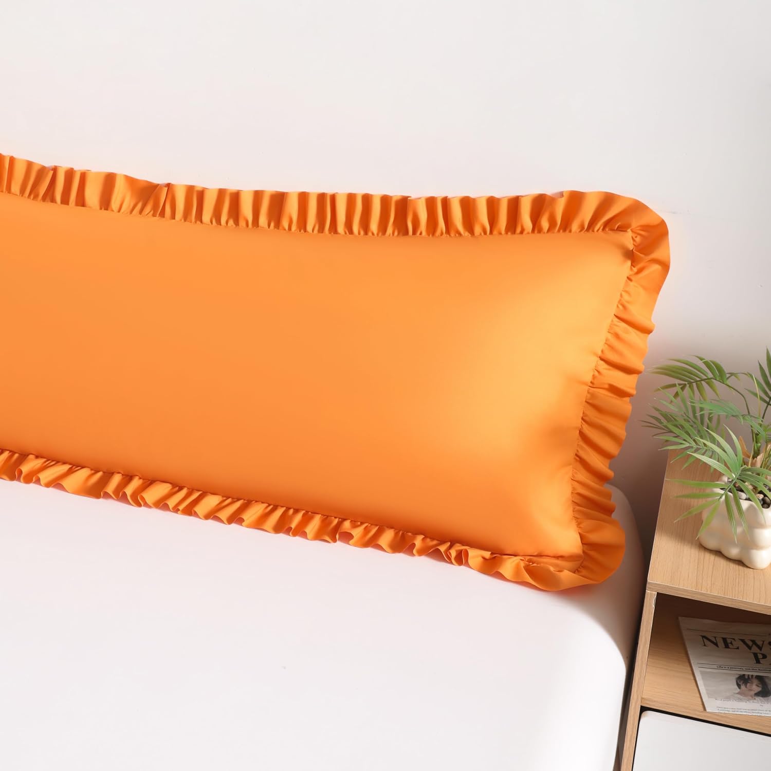 Bedsum Ruffled Body Pillowcase, 20x54 Body Pillow Cover, Brushed Microfiber with Envelope Closure, Soft Wrinkle-Resistant, Orange