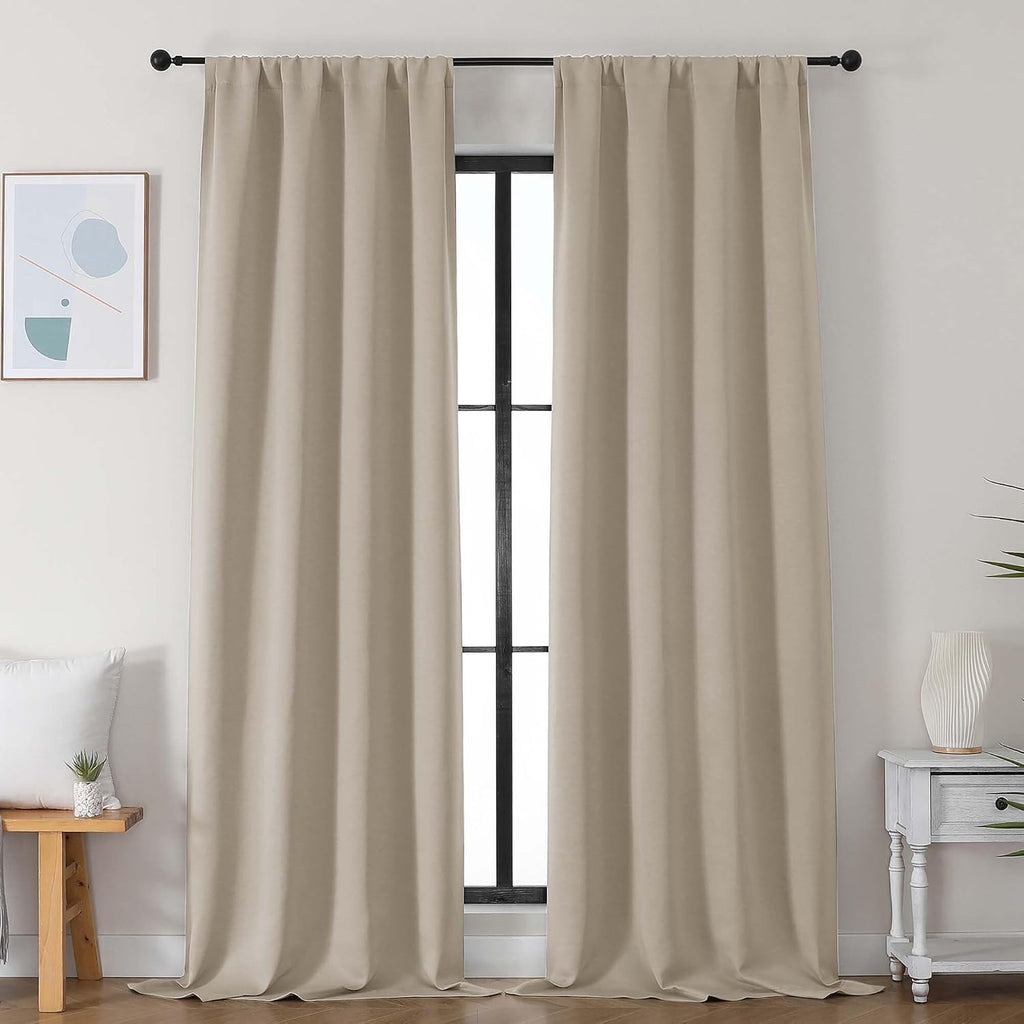 Simplebrand Ava Biscotti Beige Blackout Curtains for Bedroom 96 Inches Long 2 Panels, Solid Thermal Insulated, Energy Saving Nursery Window…