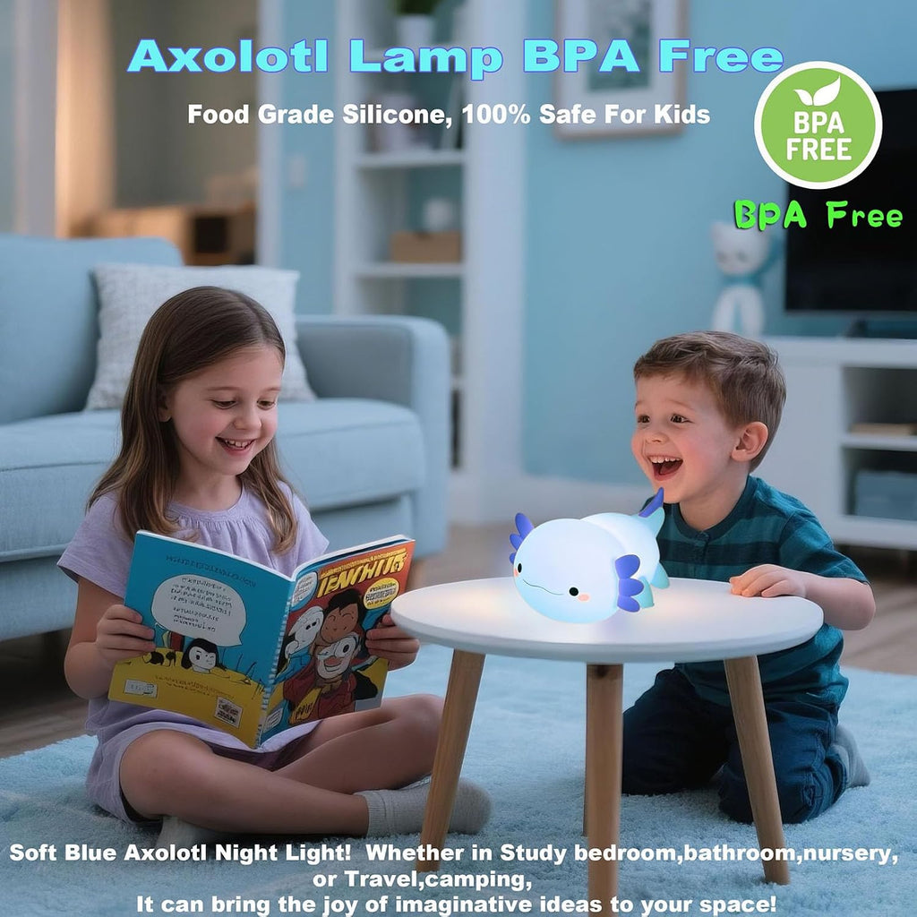 HAPPYBAG Axolotl Night Light, Cute Axolotl lamp Gifts for Kids, Dimmable Silicone Animal Nursery Night Light, Kawaii Rechargeable Bedside…