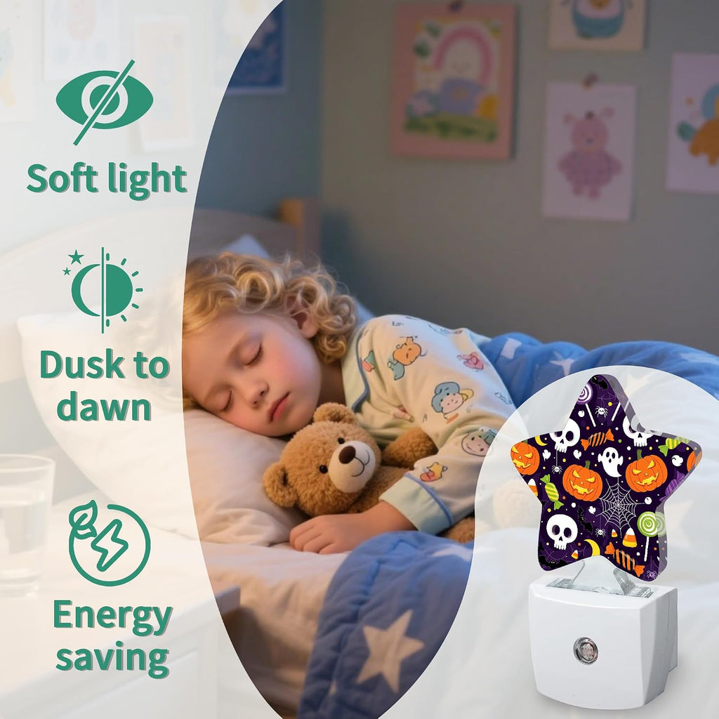 Halloween Skull Star Night Light Plug in, Decorative Night Light for Kids Room Nursery Bedroom, Soft Glow Sensor Lamp for Hallway…