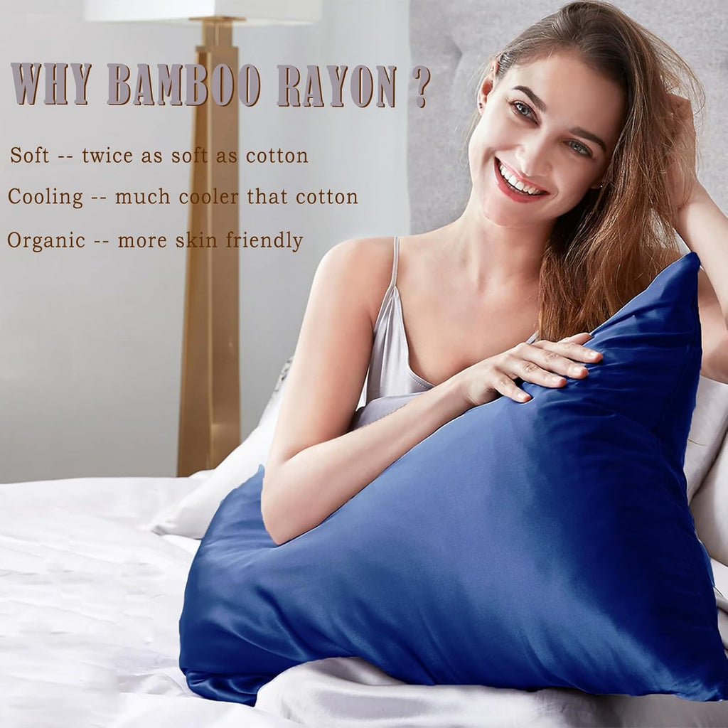 Pillow Cases Queen Size 2 Pack, Bamboo Rayon Cooling Pillowcases with Envelope Closure, Cool Breathable Pillow Case for Hot Sleepers &…