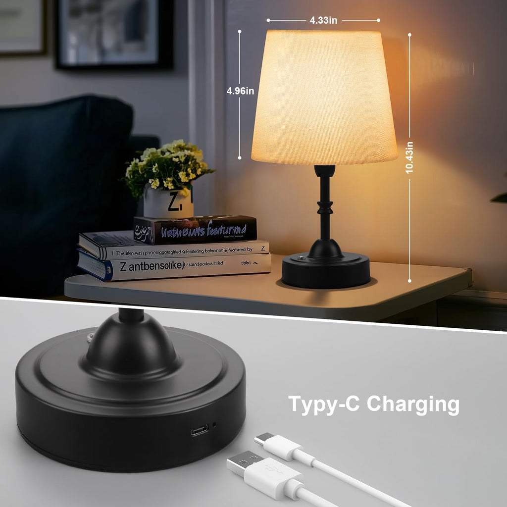 Swinerton Portable Cordless Table Lamp, 5000mAh Rechargeable Battery Operated Bedside Lamps, 3-Level Dimmable Nightstand Lamp, Wireless…