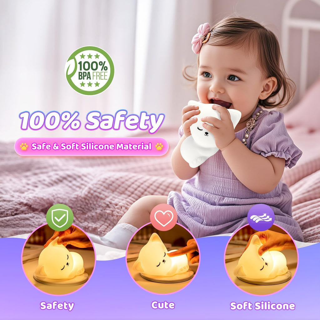 Night Light for Kids,16 Colors Cat Lamp Cute Lamp, Dimmable Baby Night Lights for Nursery, Silicone Rechargeable Nightlight for Kids…
