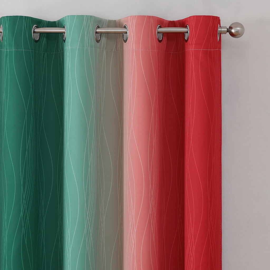 Estelartextiler Estelar Textiler Red and Green Ombre Blackout Curtains for Sliding Door, Thermal Insulated Gradient Drapes 96 Inches Long,…