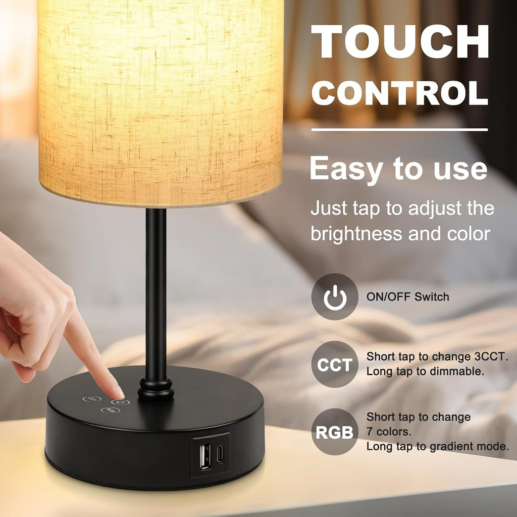 Unicozin Table Lamp, 3 CCT 3000K/4500K/6500K & RGB Color Changing, Stepless Dimmable Small Bedside Lamp for Reading, Ambience Nightstand…