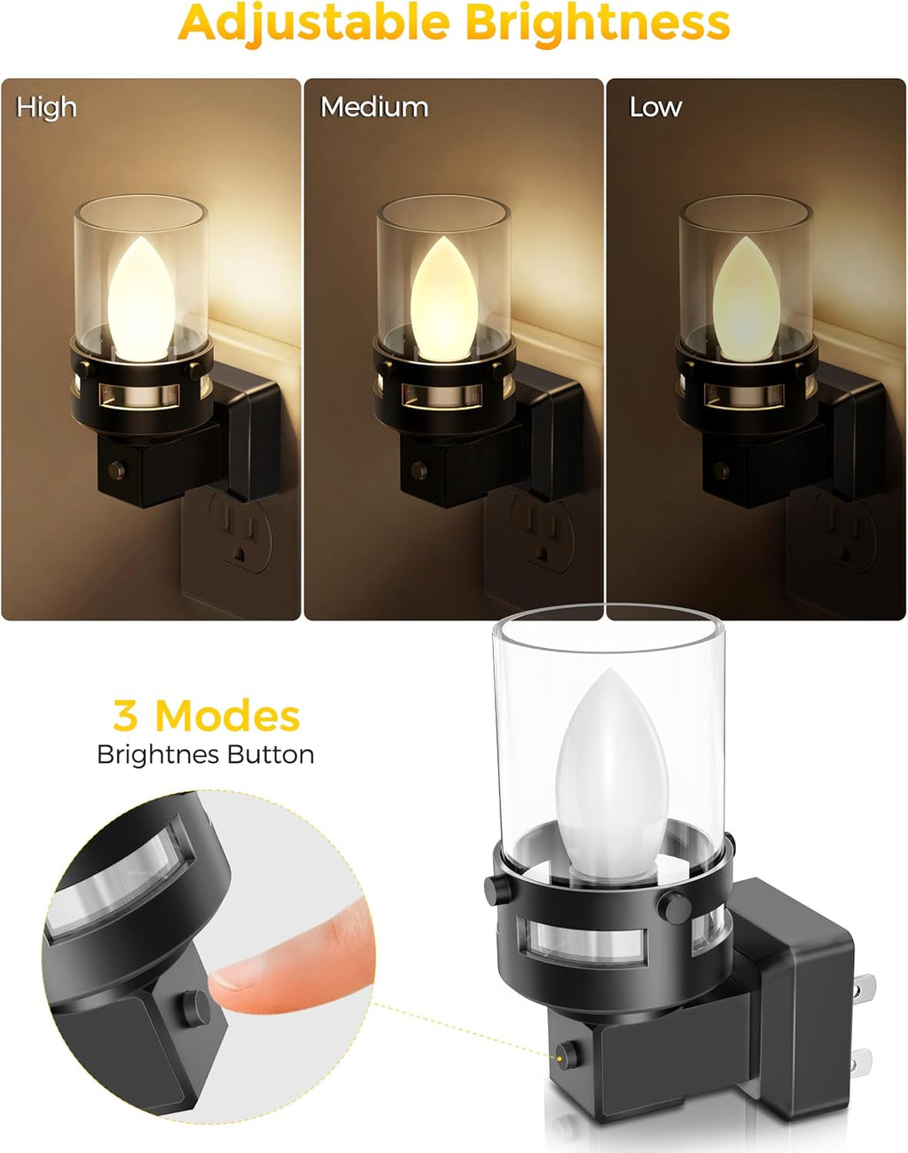 Briignite Candle Night Light Plug in [2 Pack], Vintage Night Lights Plug into Wall, LED Night Light with Dusk to Dawn Light Sensor, 3000K…