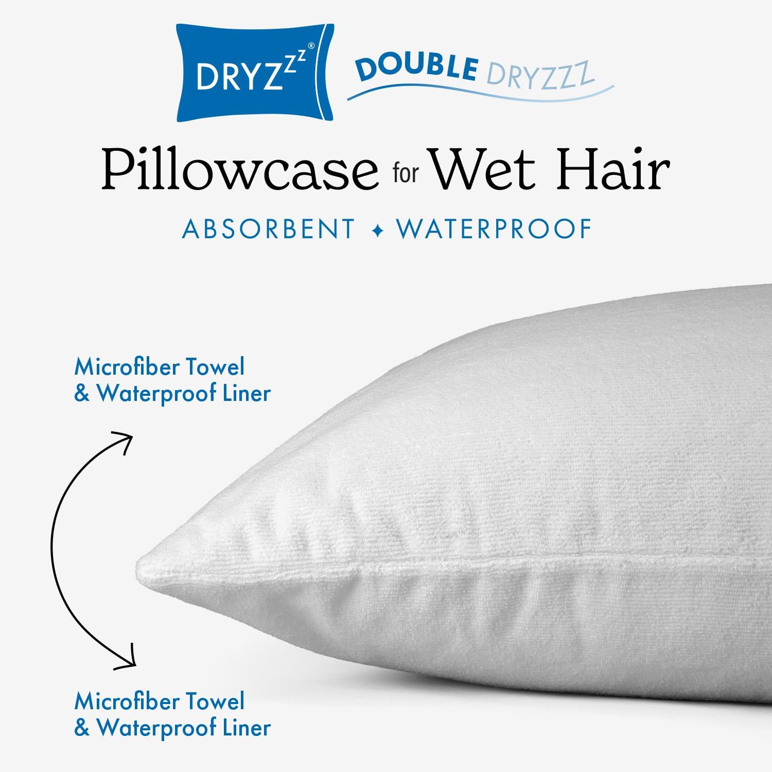 DryZzz Waterproof Pillow Covers | Double Sided Towel Pillowcase for Wet & Dry Hair | Waterproof Pillow Protector Cooling Case 29"x19" White…