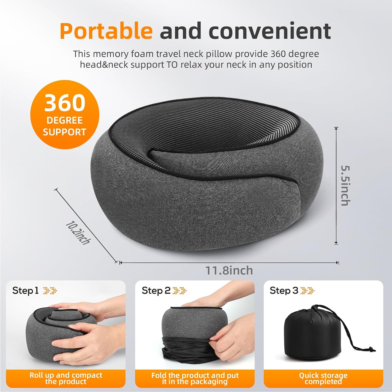 Travel Neck Pillows for Airplanes, Premium 100% Memory Foam Neck Pillow with Alternative Skin-Friendly Silk Cover - Upgrade Liner Enables…