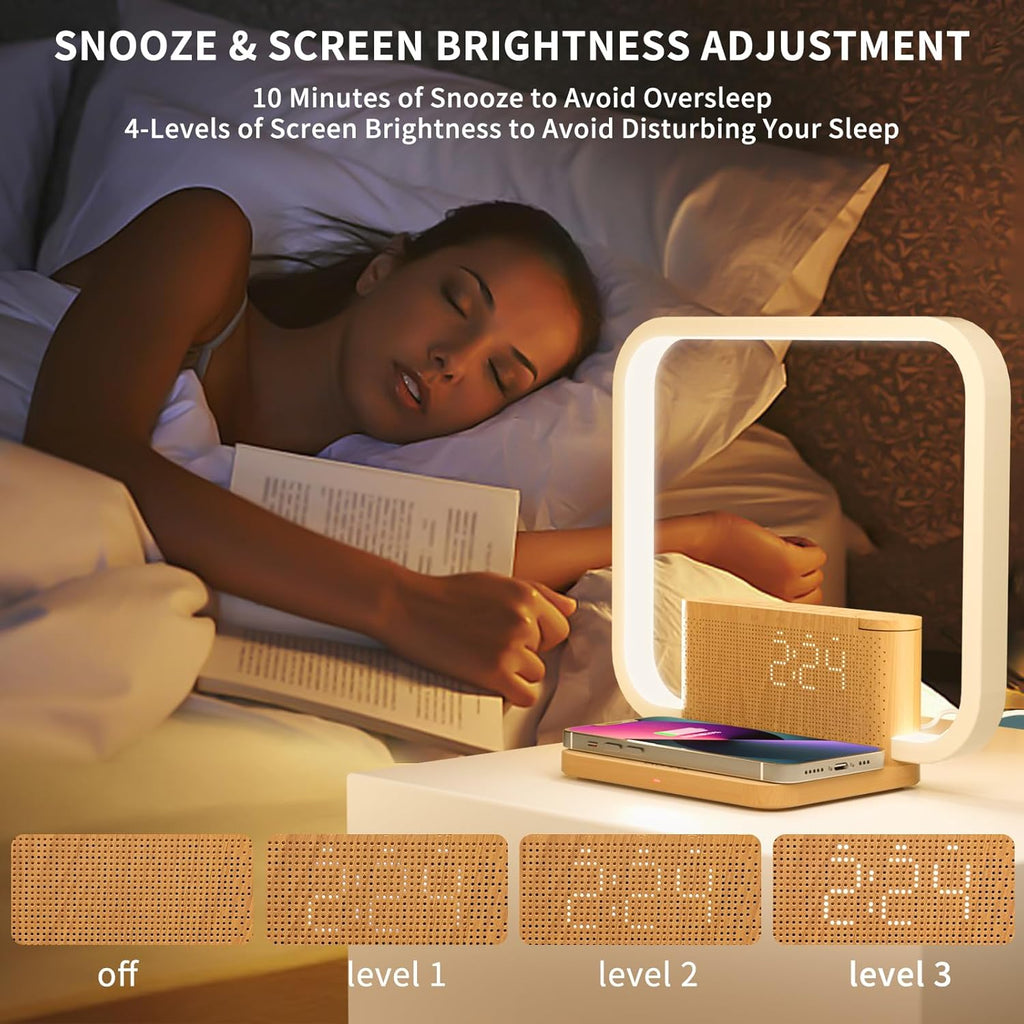Sunrise Alarm Clock with Wireless Charging Desk Touch Lamp 3 Level Dimmable Wake-up Light Bedside Lamps for Bedroom Living Room, Sunrise…