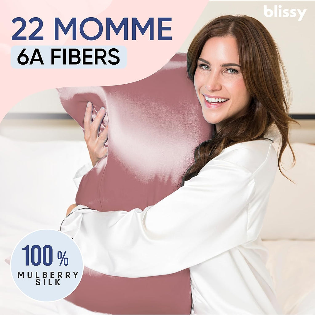 Blissy Silk Pillowcase - 100% Pure Mulberry Silk - 22 Momme 6A High-Grade Fibers - Silk Pillow Cover for Hair & Skin - Regular, Queen &…